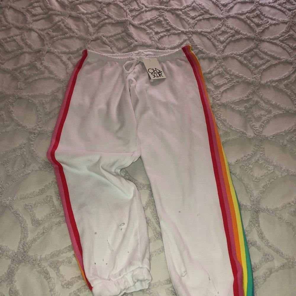Chaser rainbow stripe distressed sweatpants